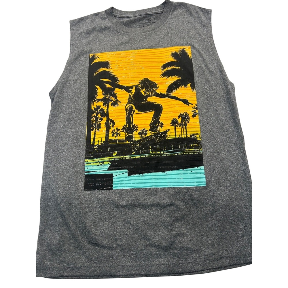 Youth Tek Gear Skateboard Graphic Tank Top Sleeveless Activewear Gray L (462)